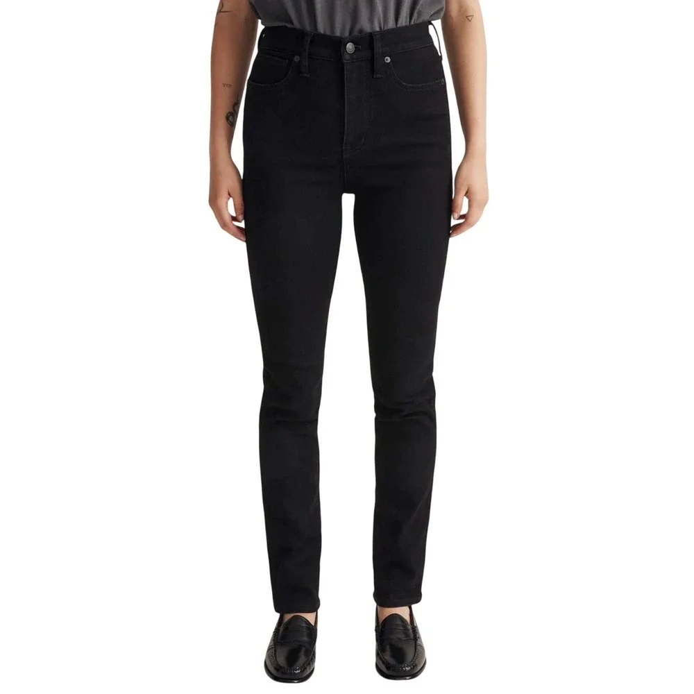 Madewell Petite Stovepipe Jeans Black High Rise Straight Leg Denim Pants 25P‎